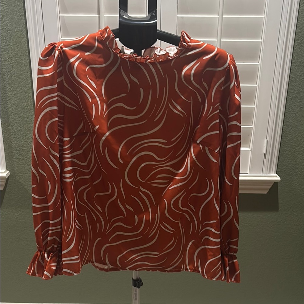Orange Ruffled Blouse with Peter Pan Collar